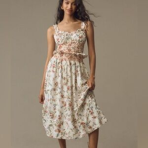 NWOT Anthropologie Sleeveless Smocked-Waist Ruffled Midi Dress